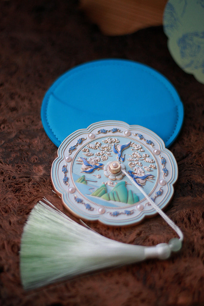 Azure Bird Crimson Bloom Compact Mirror