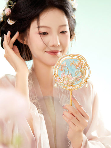 Blooming Lotus Water Motif Handheld Mirror / Compact Mirror
