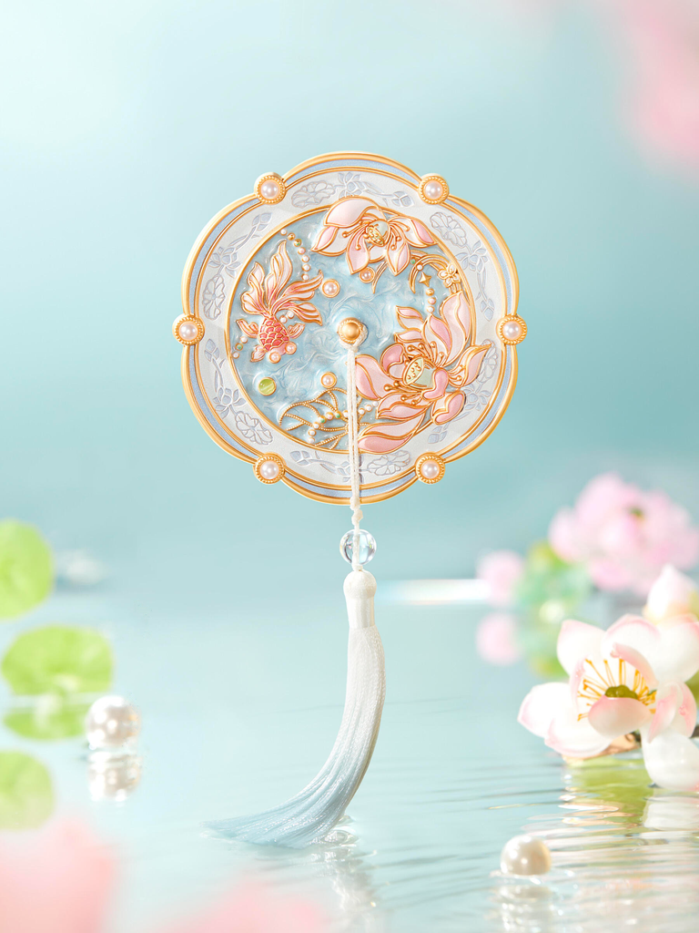 Blooming Lotus Water Motif Handheld Mirror / Compact Mirror