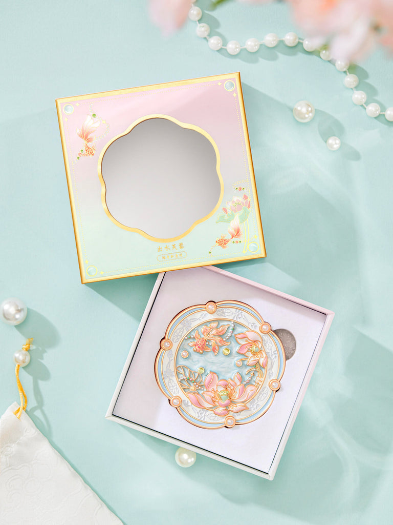 Blooming Lotus Water Motif Handheld Mirror / Compact Mirror